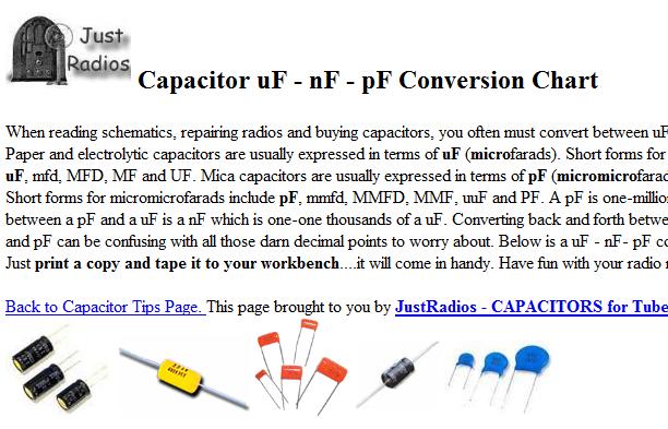 Capacitor Uf Nf Pf Conversion Chart