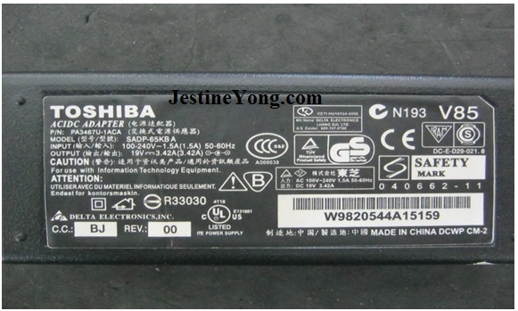 laptop power supply repaired. Model: Toshiba SADP-65KBA ...